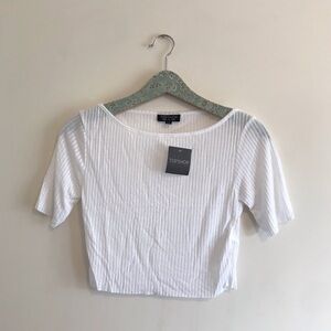 NWT Topshop White Ribbed Crop Top Short Sleeves